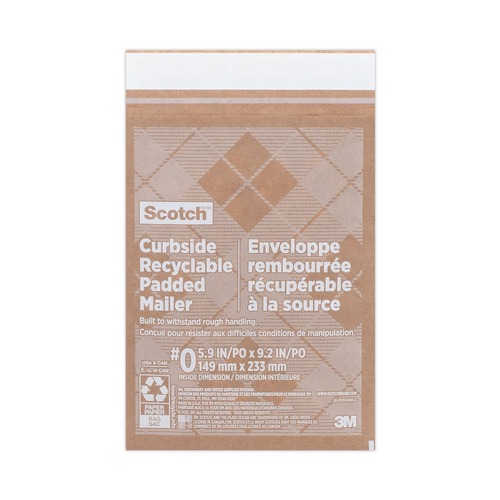  | Scotch CR-0-1 #0 Bubble Cushion Self-Adhesive Closure 7 in. x 11.25 in. Curbside Recyclable Padded Mailer - Natural Kraft (100/Carton) image number 0