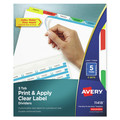 Office Jansan | Avery 11418 Index Maker 11 in. x 8.5 in. 5-Tab Traditional Color Print and Apply Clear Label Dividers - Assorted (5/Pack) image number 0