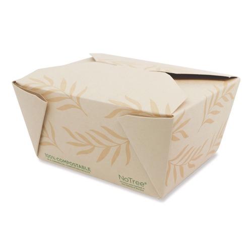 Food Trays, Containers, and Lids | World Centric TO-NT-1 4.2 in. x 5.2 in. x 2.5 in. 26 oz. Sugarcane No Tree Folded Takeout Containers - Natural (450/Carton) image number 0