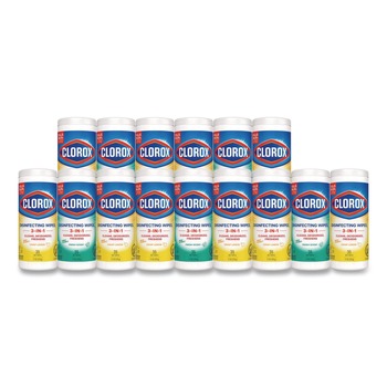Clorox 7 in. x 8 in. 1-Ply Disinfecting Wipes - Fresh Scent/Citrus Blend (35/Canister, 3/Pack, 5 Packs/Carton)