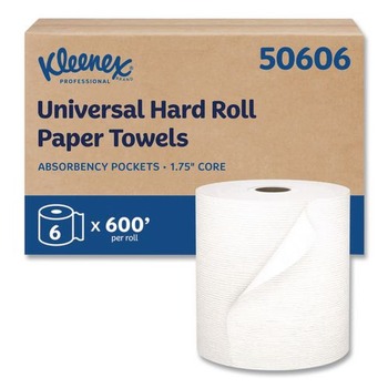 Kleenex 50606 8 in. x 600 ft. Hard Roll Paper Towels with Premium Absorbency Pockets - White (6 Rolls/Carton)