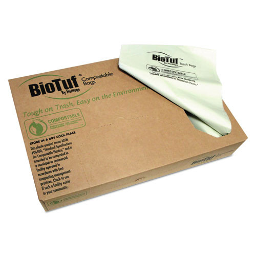 Trash Bags | Heritage Y8046TE R01 BioTuf 45 Gallon 40 in. x 46 in. Compostable Can Liners - Green (100-Piece/Carton) image number 0