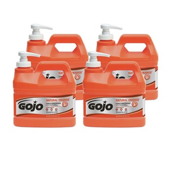 GOJO Industries 0958-04 NATURAL ORANGE 0.5 Gallon Pump Bottle Pumice Hand Cleaner - Citrus (4/Carton)