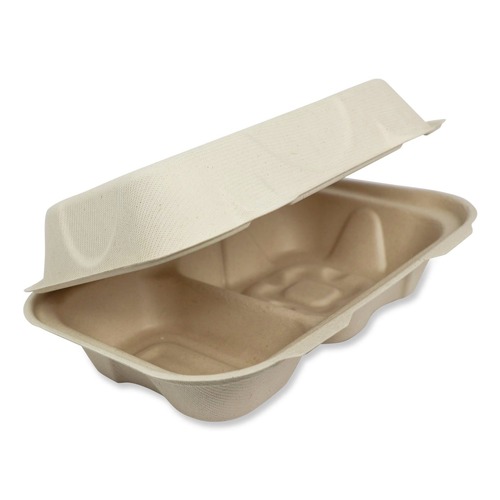 Food Trays, Containers, and Lids | World Centric TO-SC-U34D-LFP 9.2 in. x 6.4 in. x 3 in. Paper Hoagie Box Fiber Hinged Containers - Natural (500/Carton) image number 0