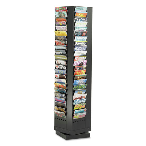 Safco 4325BL 92-Compartment 14 in. x 14 in. x 68 in. Steel Rotary Magazine Rack - Black image number 0