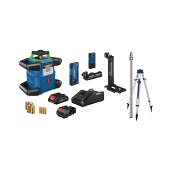 LASER LEVELS | Bosch GRL4000-90CH 18V REVOLVE4000 Lithium-Ion Cordless Connected Self Leveling Green Beam Rotary Laser Kit (4 Ah) and 8 Cell Batteries