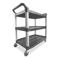 Office Jansan | Rubbermaid Commercial FG409100GRAY 40.63 in. x 20 in. x 37.81 in. 300 lbs. Capacity 3 Shelves Plastic Xtra Utility Cart with Open Sides - Gray image number 2