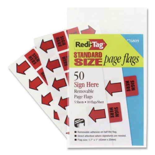 Bulk Savings Pricing 1 | Redi-Tag B76809 Sign Here Removable/Reusable Page Flags - Red (50/Pack) image number 0