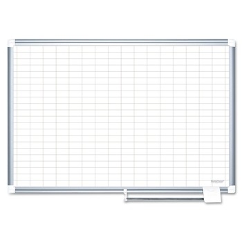 MasterVision 48 in. x 36 in. 1 in. x 2 in. Cells Gridded Magnetic Steel Dry Erase Project Planning Board - White Surface/Satin Aluminum Frame