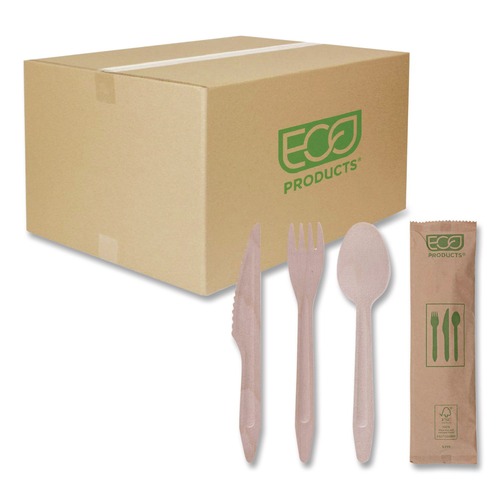 Food Service | Eco-Products EP-S215 General Purpose Fork/Knife/Napkin/Spoon Wood Cutlery - Natural (500/Carton) image number 0