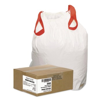 Draw 'n Tie 13 Gallon 0.9 Mil 24.5 in. x 27.38 in. Heavy-Duty Trash Bags - White (200/Box)