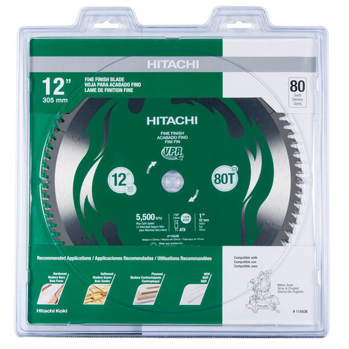 Circular Saw Accessories | Hitachi 115436 12 in. 80-Tooth Fine Finish VPR Blade image number 0