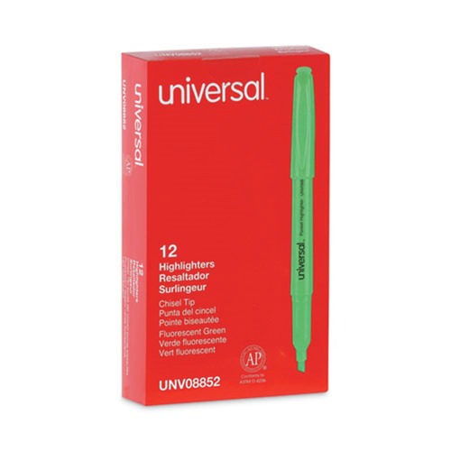 Office Jansan | Universal UNV08852 Chisel Tip Pocket Highlighters - Fluorescent Green (1 Dozen) image number 0