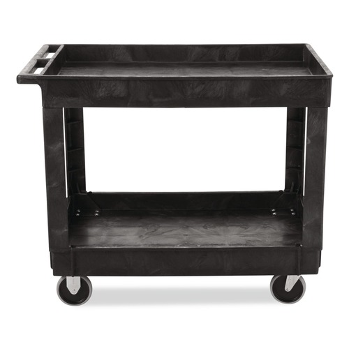 Utility Carts | Rubbermaid Commercial FG9T6700BLA 2 Shelves Plastic 500 lbs. Capacity 24 in. x 40 in. x 31.25 in. Service/Utility Carts - Black image number 0