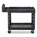  | Rubbermaid Commercial FG454600BLA 26 in. x 55 in. x 33.25 in. 750 lbs. Capacity 2 Lipped Shelves Heavy-Duty Plastic Utility Cart - Black image number 1