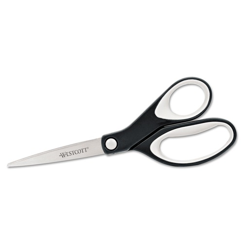 Office Jansan | Westcott 15588 8 in. Long 3.25 in. Cut Length KleenEarth Soft Handle Scissors - Straight Black/Gray Handle image number 0