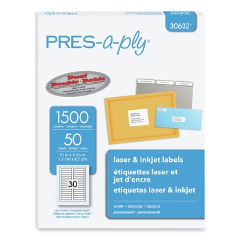 PRES-a-ply 30632 0.66 in. x 3.44 in. Labels - White (30/Sheet, 50 Sheets/Box)