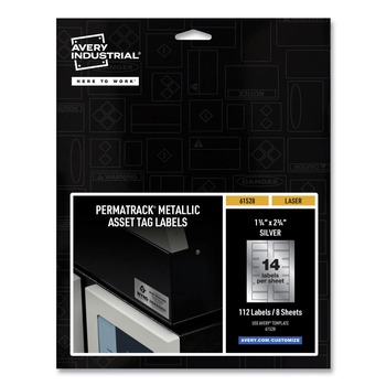 Avery PermaTrack 1.25 in. x 2.75 in. Laser Printers Asset Tag Labels - Metallic Silver (112/Pack)