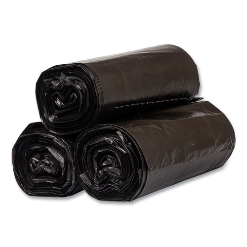 Trash Bags | Inteplast Group S386017K 60 gal. 17 microns 38 in. x 60 in. High-Density Interleaved Commercial Can Liners - Black (25 Bags/Roll, 8 Rolls/Carton) image number 0