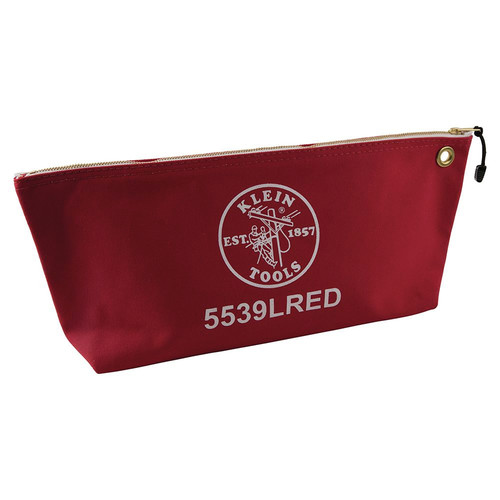 Cases and Bags | Klein Tools 5539LRED 18 in. x 3.5 in. x 8 in. Canvas Zipper Consumables Tool Pouch - Large, Red image number 0