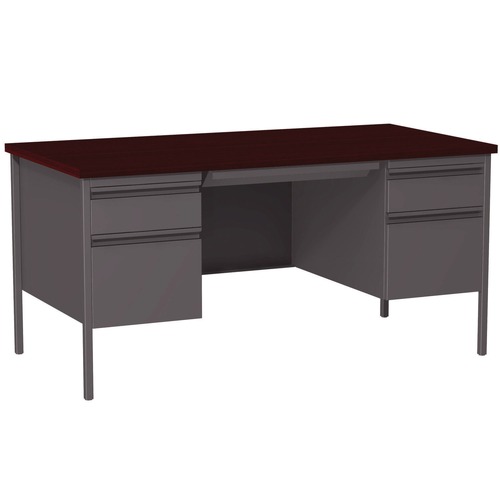 Office Desks & Workstations | Alera 25962 60 in. x 30 in. x 29.5 in. Double Pedestal Steel Desk - Mahogany/Charcoal/Charcoal Legs image number 0