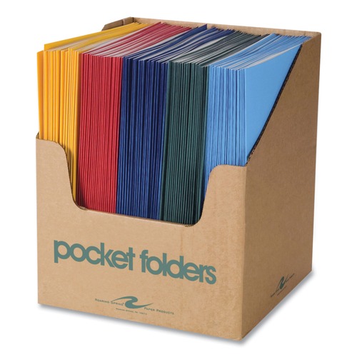 File Folders | Roaring Spring 50200 Accommodates (50) 11 in. x 8.5 in. Sheets Pocket Folder - Randomly Assorted Colors (100/Carton) image number 0