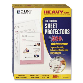 C-Line 3-Hole Punched Top Load 8.5 in. x 11 in. Insert Heavy-Duty Polypropylene Sheet Protector Value Pack - Clear Front (200/Box)