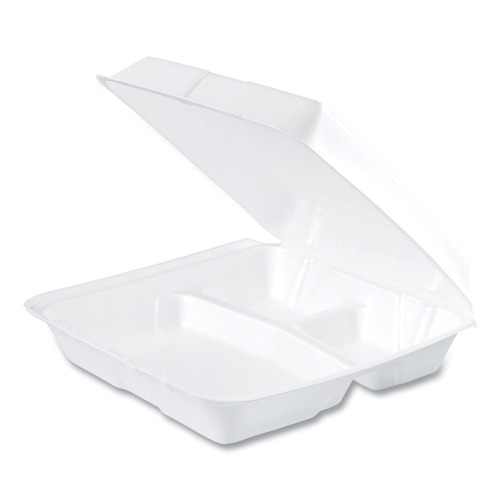 Just Launched | Dart 95HT3R 9.25 in. x 9.5 in. x 3 in. 3-Compartment Foam Hinged Lid Containers - White (200/Carton) image number 0
