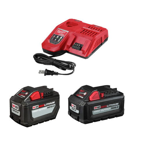 Milwaukee 48 59 1200p M18 Redlithium High Output Hd 12 Ah And 6 Ah Lithium Ion Battery 2 Pack And Charger Kit Cpo Outlets