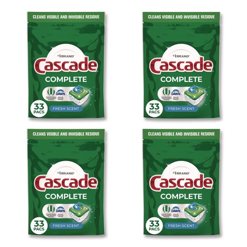 Odor Control | Cascade 80797047 Complete ActionPacs, Fresh Scent, 17.6 oz Bag, 33 Pacs/Bag, 4 Bags/Carton image number 0