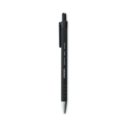 Office Jansan | Universal UNV15510 1 mm Black Barrel Retractable Ballpoint Pens - Medium, Black (1 Dozen) image number 0
