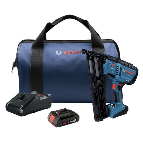 Finish Nailers | Bosch GNH18V-15MAB12 18V Brushless Lithium-Ion 15-Gauge Cordless Angled Finish Nailer Kit (2 Ah) image number 0