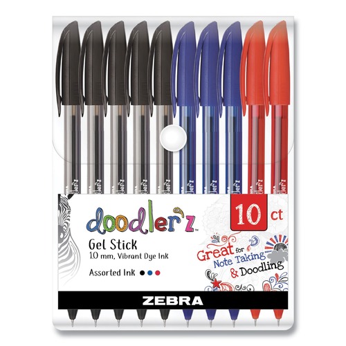  | Zebra 41970 Doodler'z Bold 1 mm Gel Pen - Assorted (10/Pack) image number 0