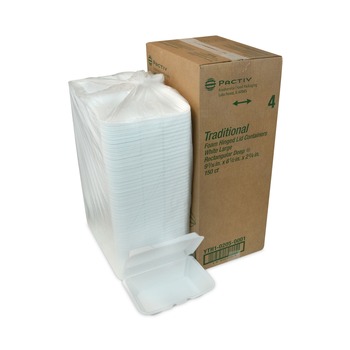Pactiv Corp. YTH102050001 9.19 in. x 6.5 in. x 2.75 in. Single Tab Lock No. 205 Utility Foam Hinged Lid Container - White (150/Carton)