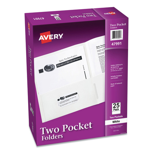 Office Jansan | Avery 47991 11 in. x 8.5 in. 40 Sheet Capacity 2-Pocket Folder - White (25/Box) image number 0