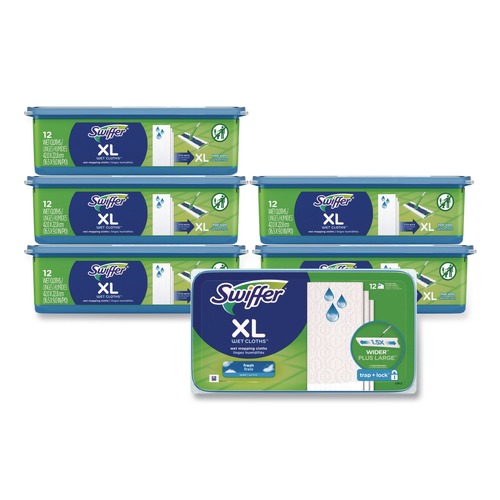 Office Jansan | Swiffer 74471 16.5 x 9 Max/XL Wet Refill Cloths - White (6/Carton) image number 0
