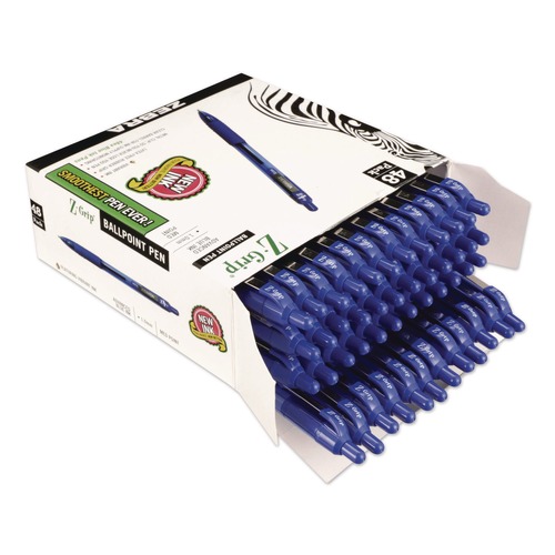Pens | Zebra ZEB22248 Z-Grip Ballpoint Pen, Retractable, Medium 1 mm, Blue Ink, Blue/Clear Barrel, 48/Pack image number 0