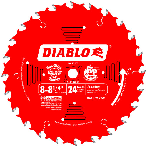 Blades | Diablo D0824X 8 in. - 8-1/4 in. 24 Tooth Framing Saw Blade image number 0