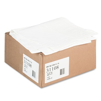 Tatco 31108 54 in. x 108 in. Embossed Paper with Plastic Liner Paper Table Cover - White (20/Carton)