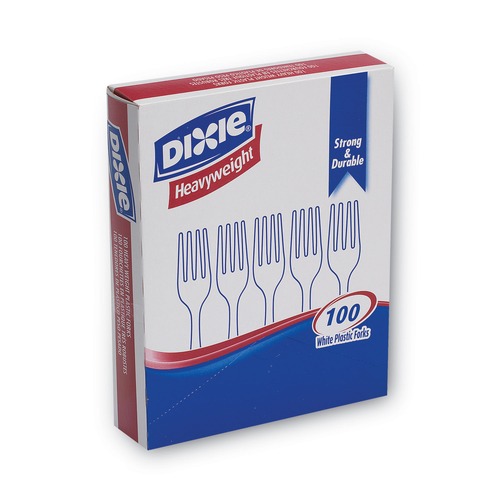  | Dixie FH207 Heavyweight Plastic Cutlery Forks - White (100/Box) image number 0
