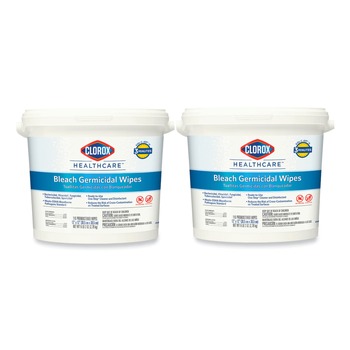 Clorox Healthcare 30358 12 in. x 12 in. 1-Ply Bleach Germicidal Wipes - Unscented, White (110/Bucket, 2 Buckets/Carton)