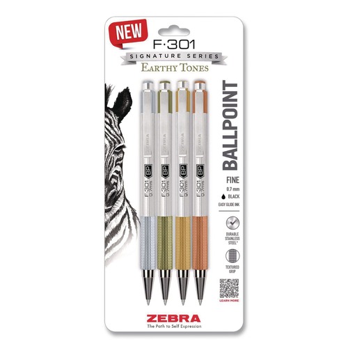 Pens | Zebra 27304 F-301 Signature Series Fine 0.7 mm. Retractable Ballpoint Pen - Black Ink/Assorted Earthy Tones Barrel (4/Pack) image number 0