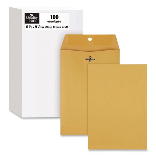 Office Jansan | Quality Park QUA37763 Clasp Envelope, #1 3/4, Square Flap, Clasp/gummed Closure, 6.5 X 9.5, Brown Kraft, 100/box image number 0