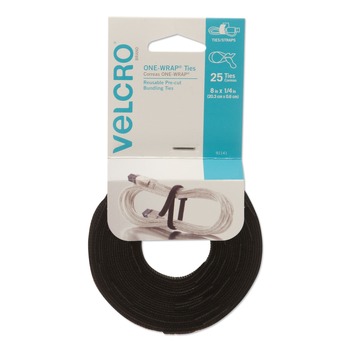Velcro ONE-WRAP 0.25 in. x 8 in. Pre-Cut Thin Ties - Black (25/Pack)