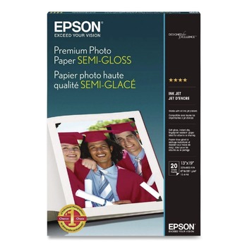 Epson S041327 10.4 mil. 13 in. x 19 in. Premium Photo Paper - Semi-Gloss White (20/Pack)