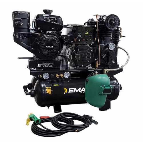 Stationary Air Compressors | EMAX EGES14020H 14 HP 20 Gallon Horizontal Wheelbarrow Air Compressor/ Generator/ DC Welder with Tow image number 0