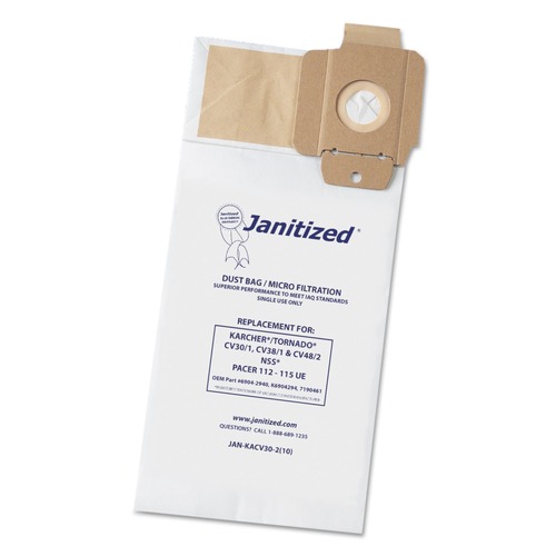 Bags and Filters | Janitized JAN-KACV30-2(10) Vacuum Filter Bags Designed to Fit Karcher/Tornado CV30/1 CV38/1 CV48/2 (100/Carton) image number 0