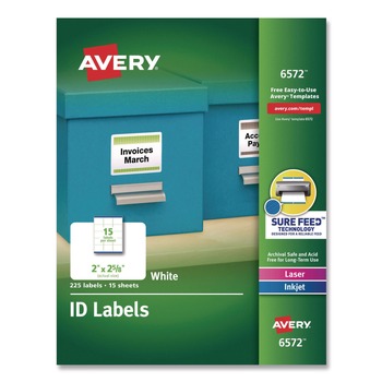 Avery 2 in. x 2.63 in. Permanent ID Labels with Sure Feed Technology - White (15/Sheet, 15 Sheets/Pack)