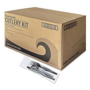 Boardwalk BWK3KITHVYBL 3-Piece Heavyweight Fork/Knife/Teaspoon Cutlery Kit - Black (250/Carton)