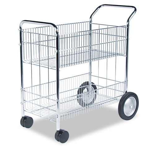 Utility Carts | Fellowes Mfg Co. 40912 21.5 in. x 37.5 in. x 39.25 in. Wire Mail Cart - Chrome image number 0